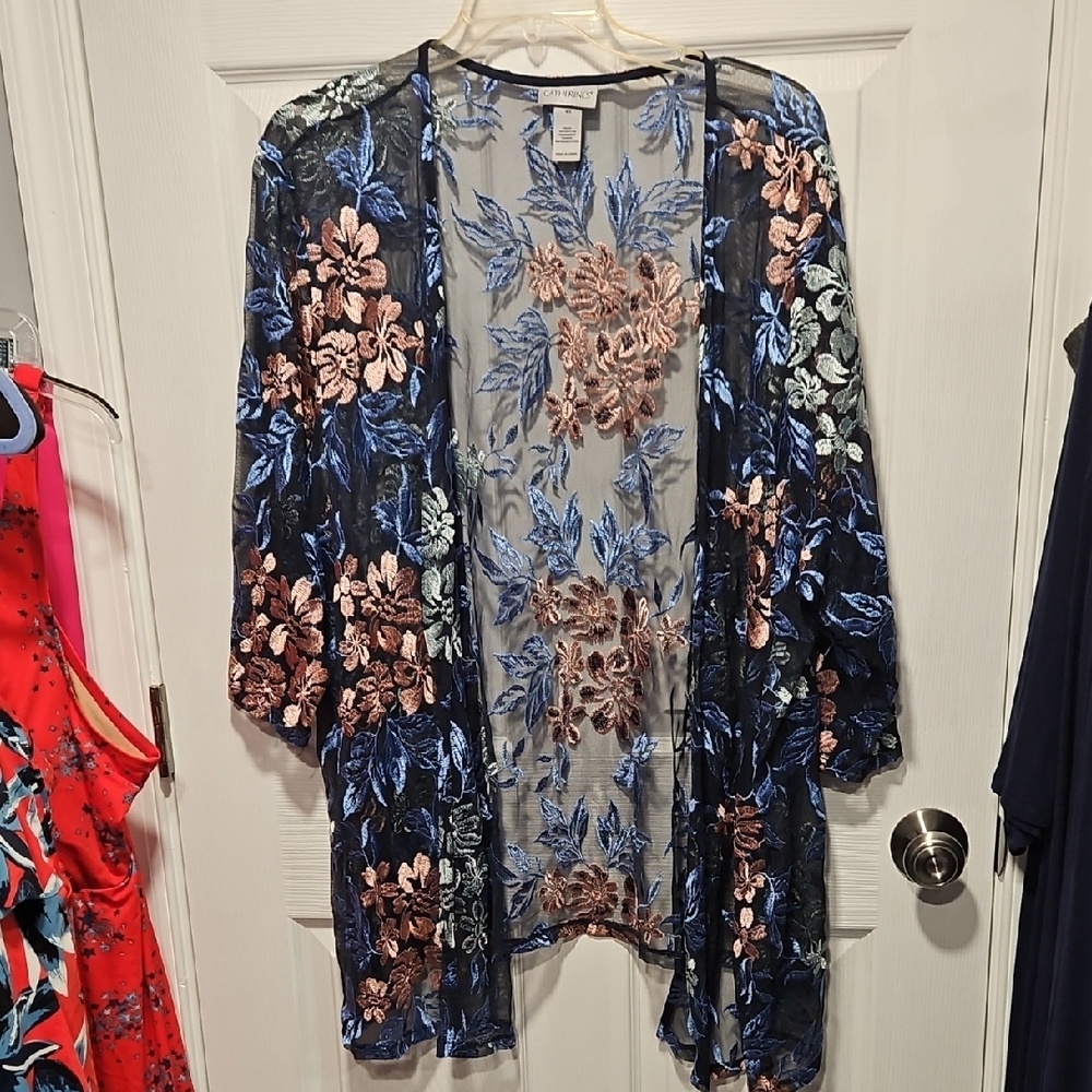 Catherines Navy and Coral Floral Cardigan